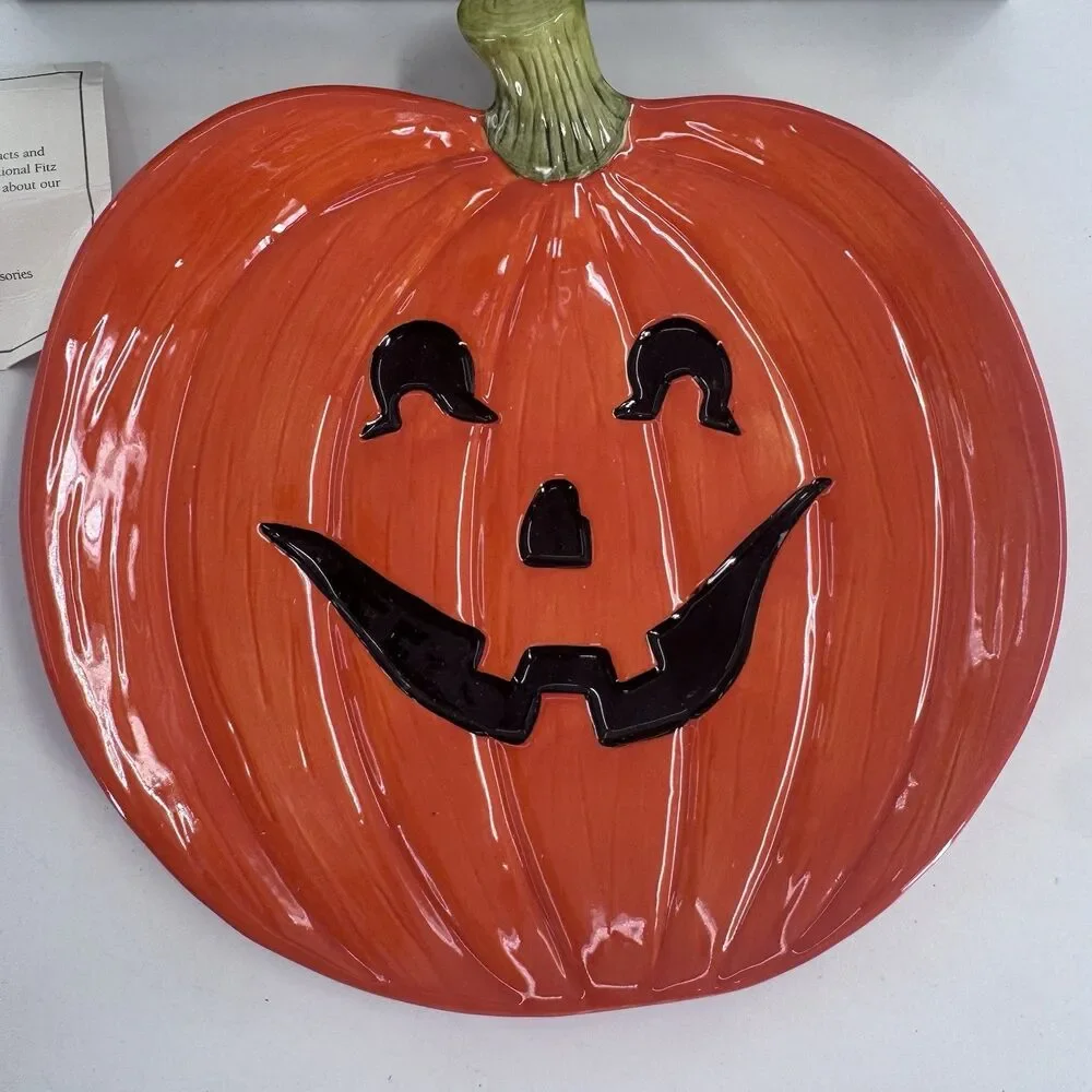 Fitz And Floyd Pumpkin Jack-O-Lantern Plate 2004 Vintage Fast Shipping W/ Box
